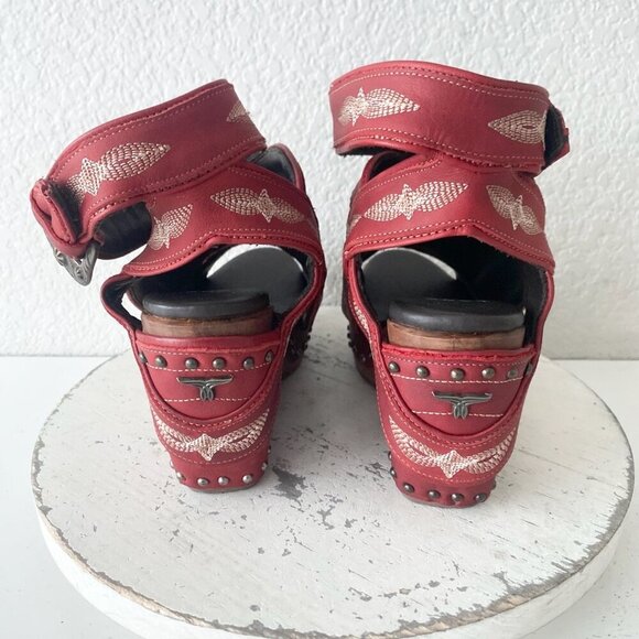 Lane Boots LEXINGTON Womens Red Wedges 8 Western Sandals Cowgirl Wooden Heels - Picture 3 of 10